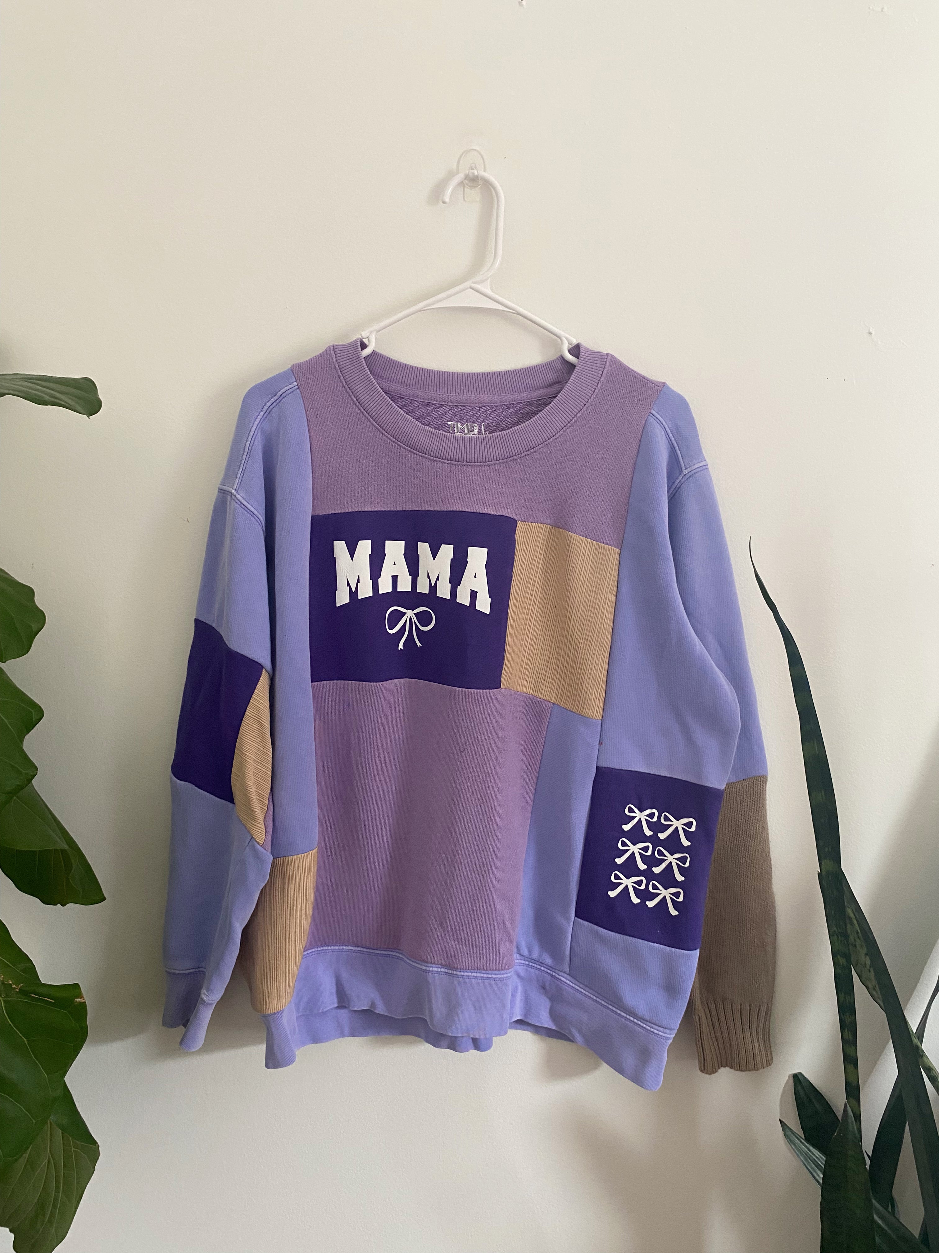 Purple mama patchwork crewneck (M / L)