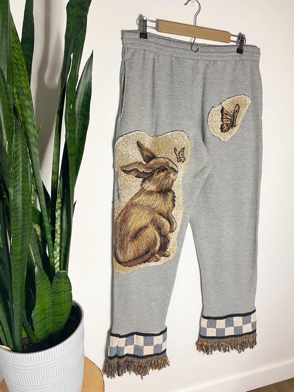 Tapestry spring-inspired fringe sweatpants