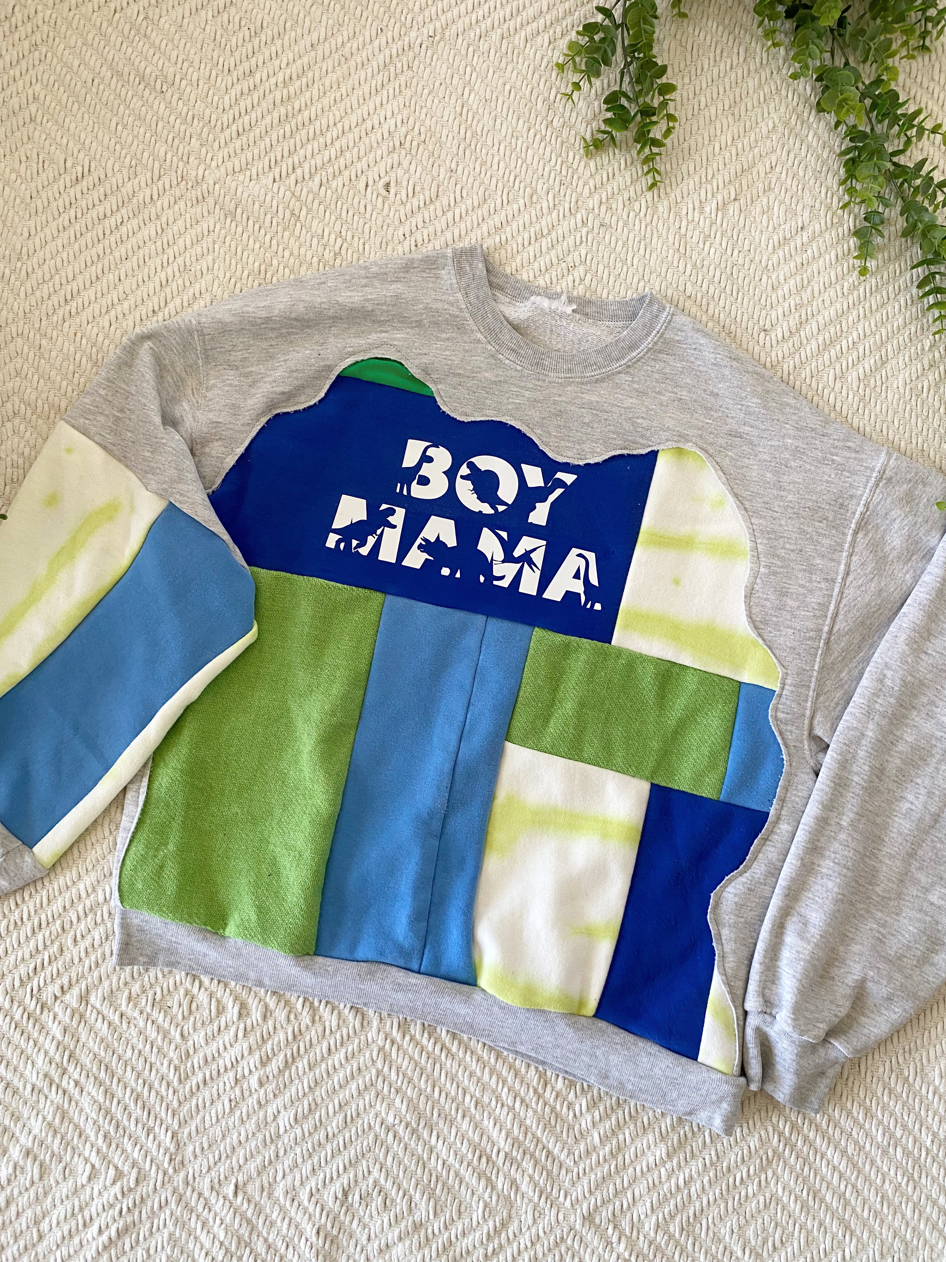 Boy mama patchwork crewneck (L)