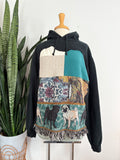 Pug fringe tapestry patchwork hoodie (M)