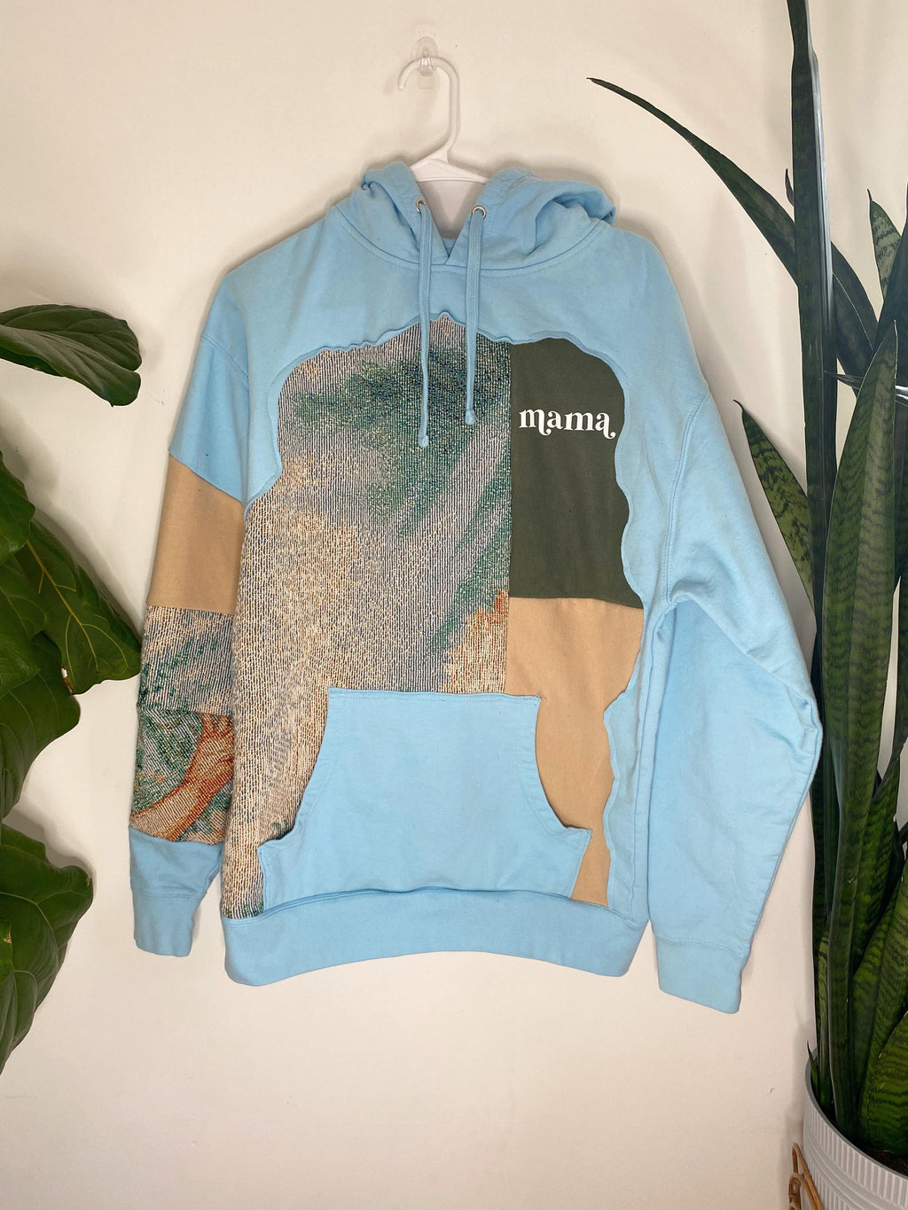 Blue patchwork tapestry mama hoodie (L)