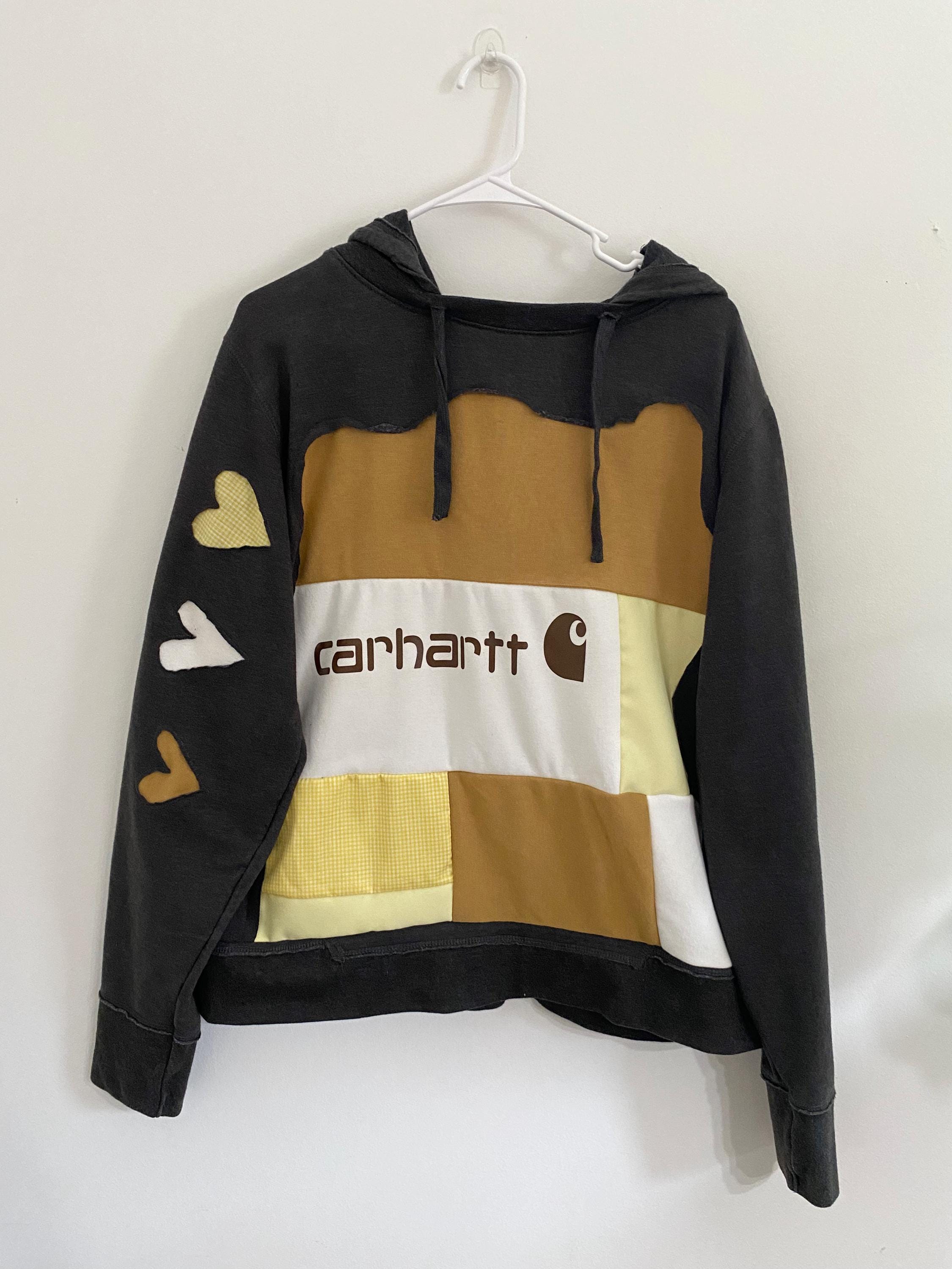 Brown and yellow heart patchwork hoodie