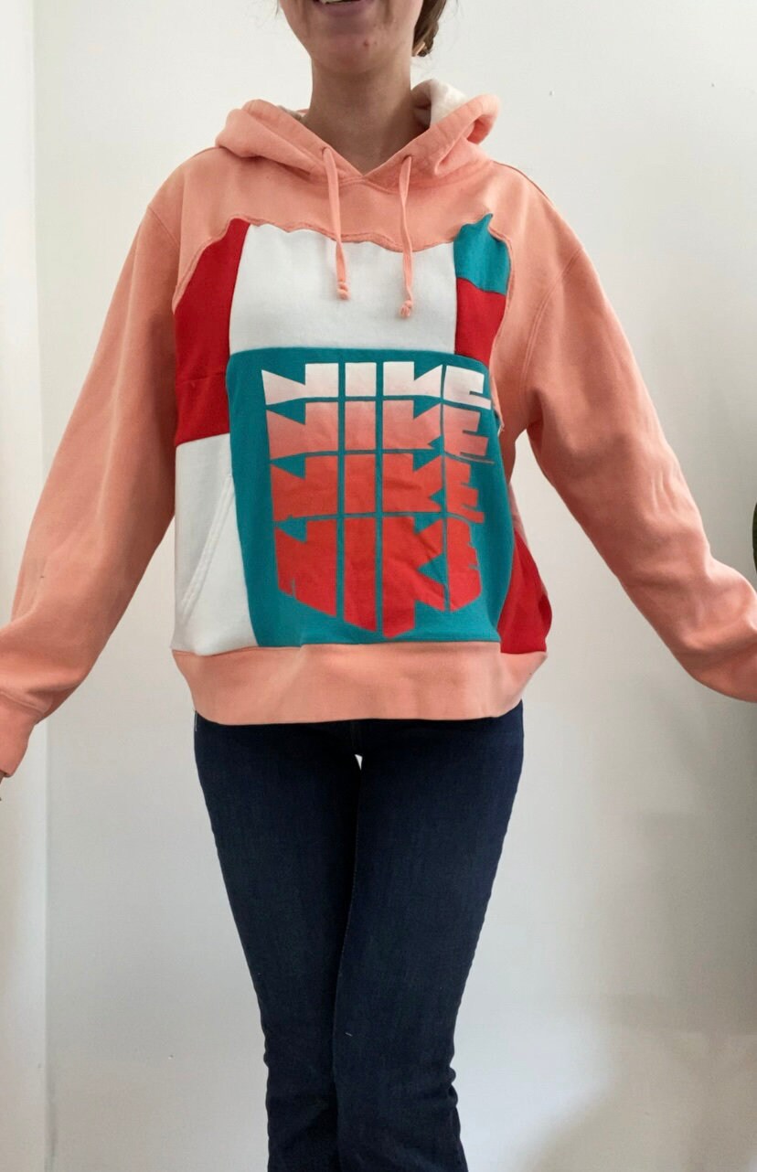 Asymmetrical Patchwork Hoodie Sweatshirt (S)