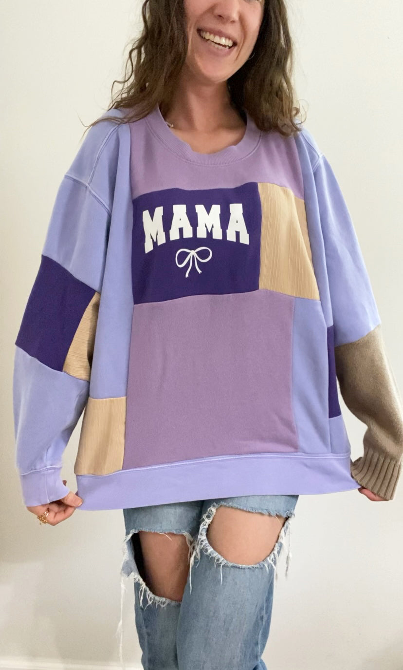 Purple mama patchwork crewneck (M / L)
