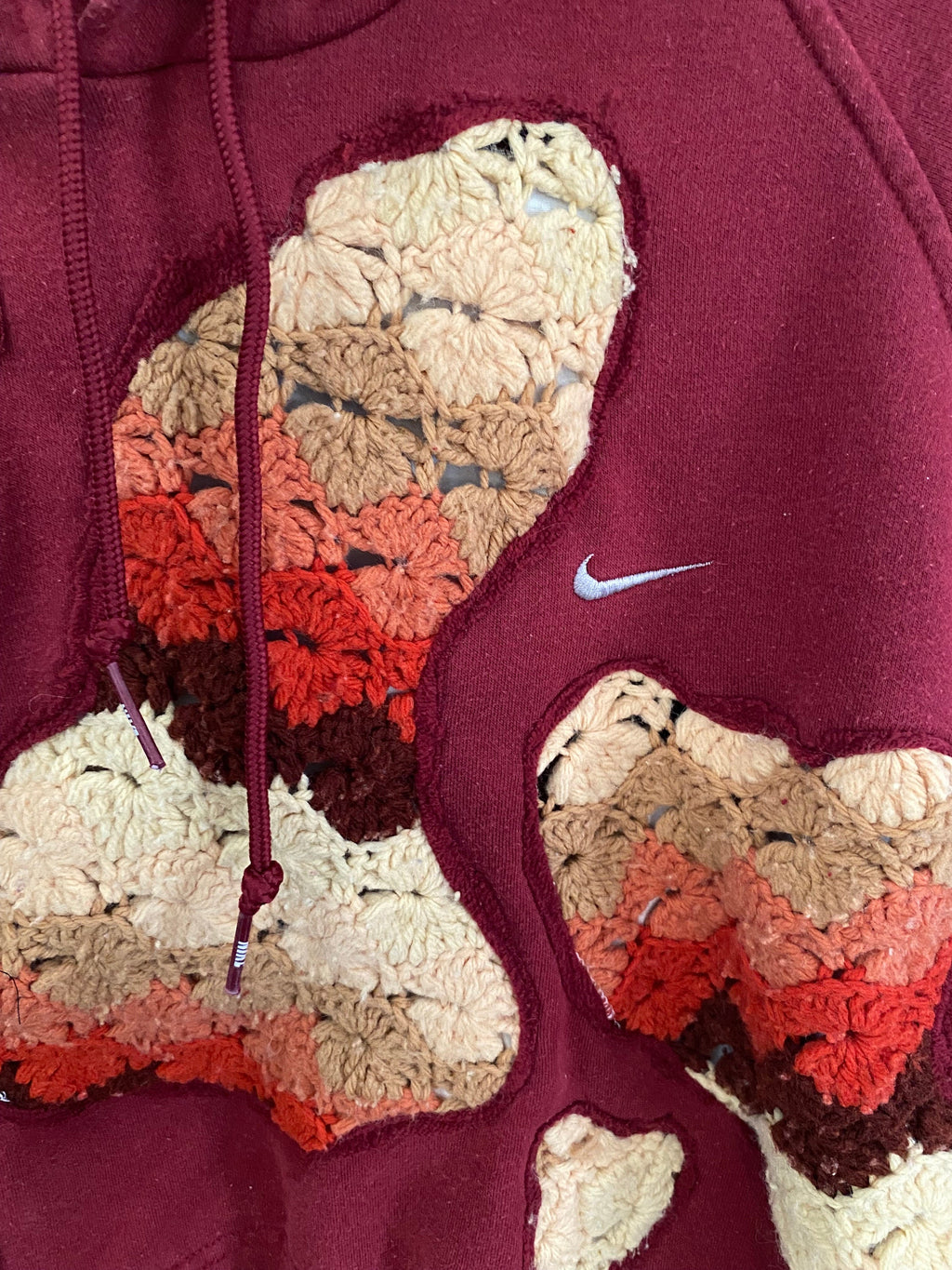 Warm colorway crocheted patchwork hoodie (L)