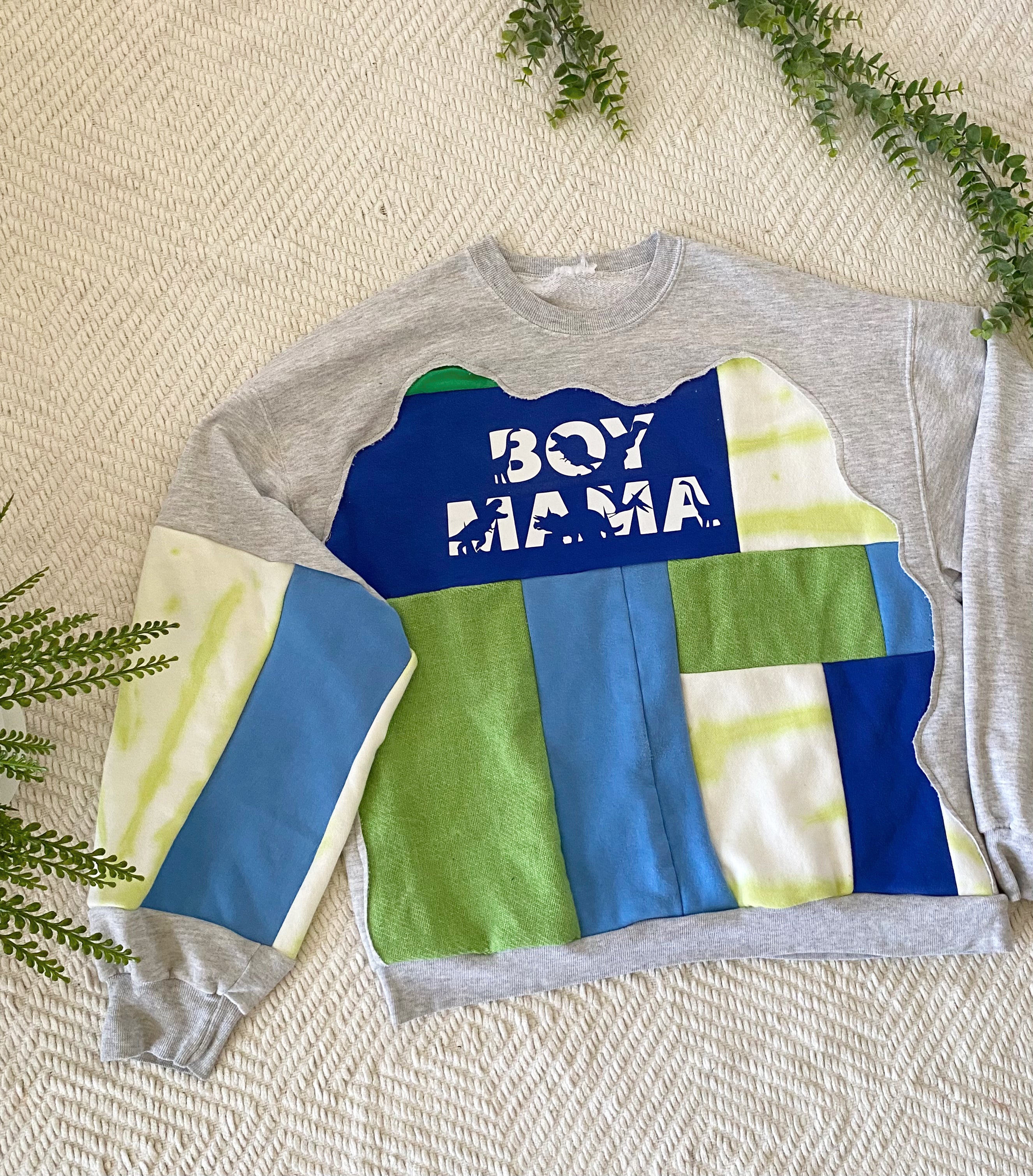 Boy mama patchwork crewneck (L)