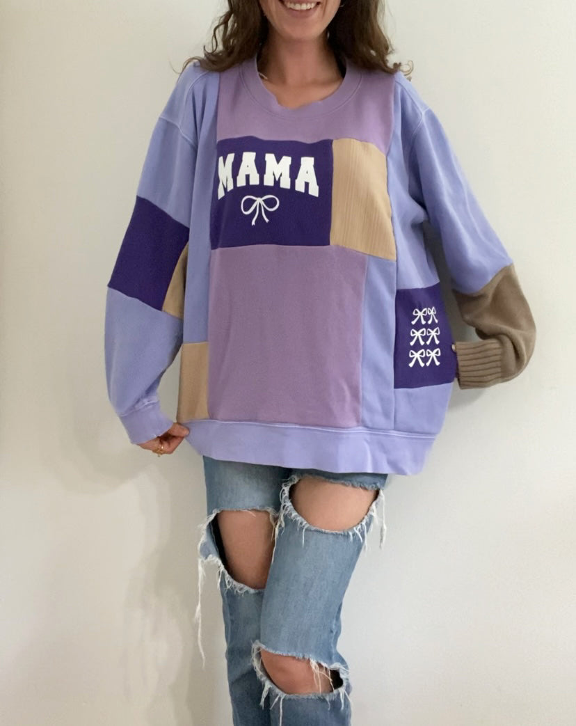 Purple mama patchwork crewneck (M / L)