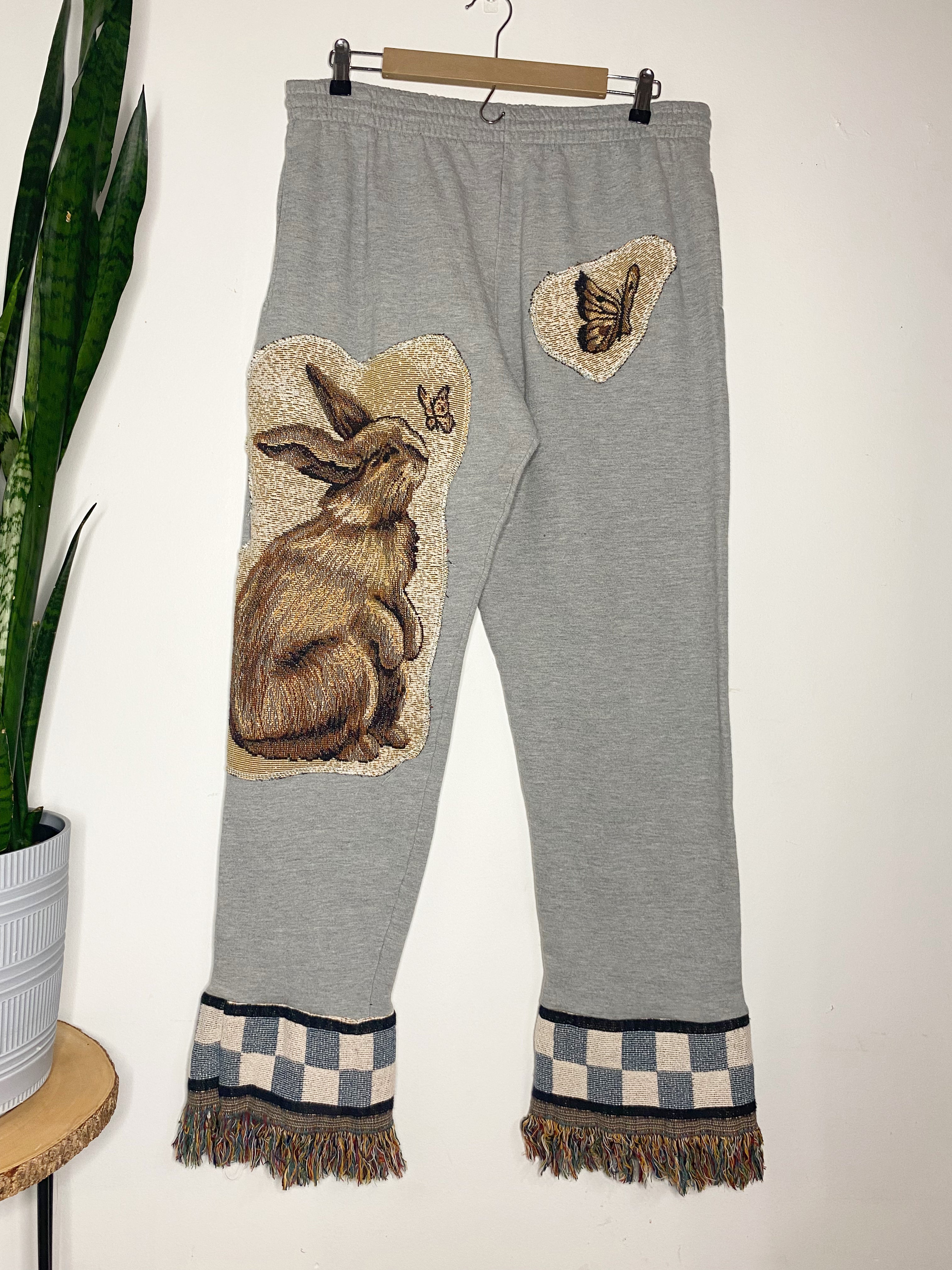 Tapestry spring-inspired fringe sweatpants