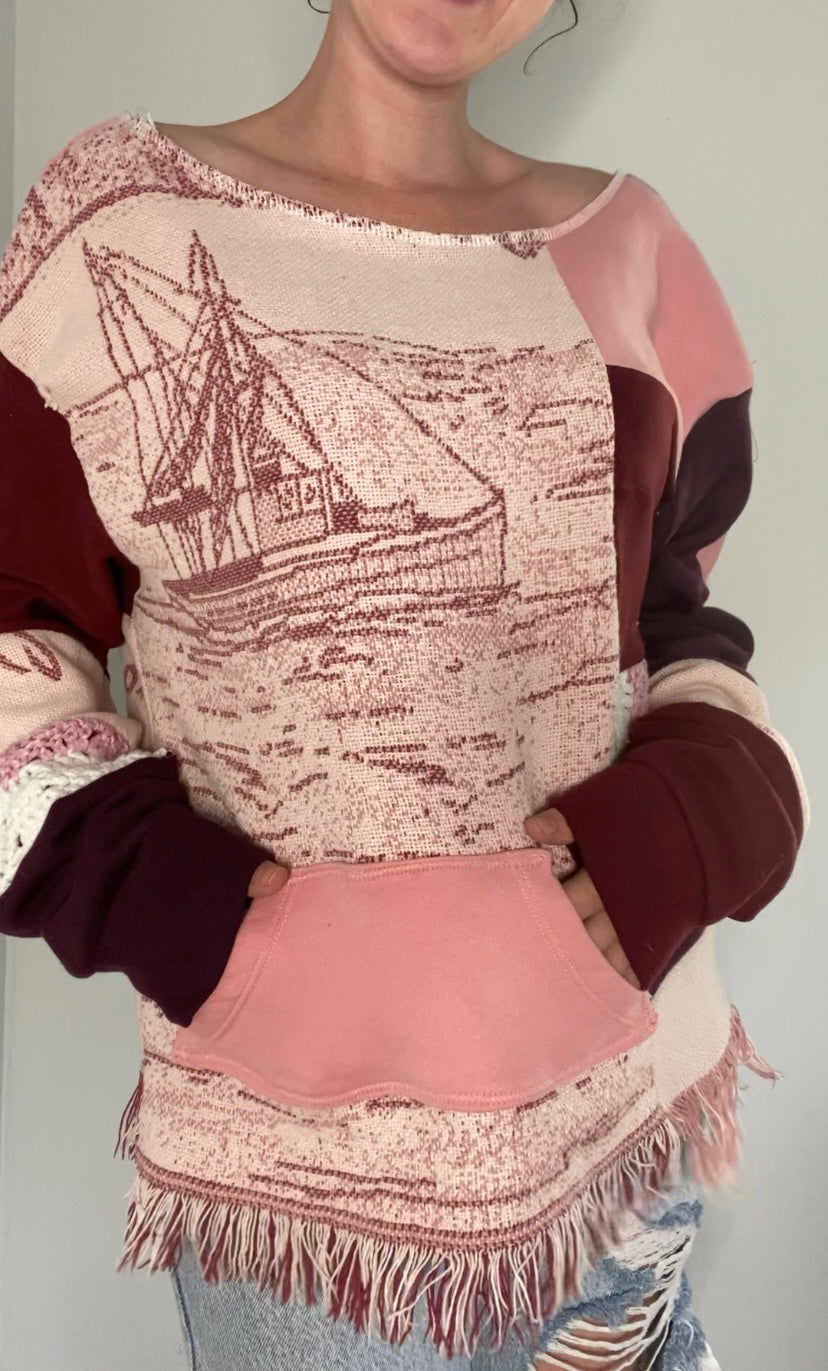 Pink maroon colorway tapestry patchwork sweatshirt (M / L)