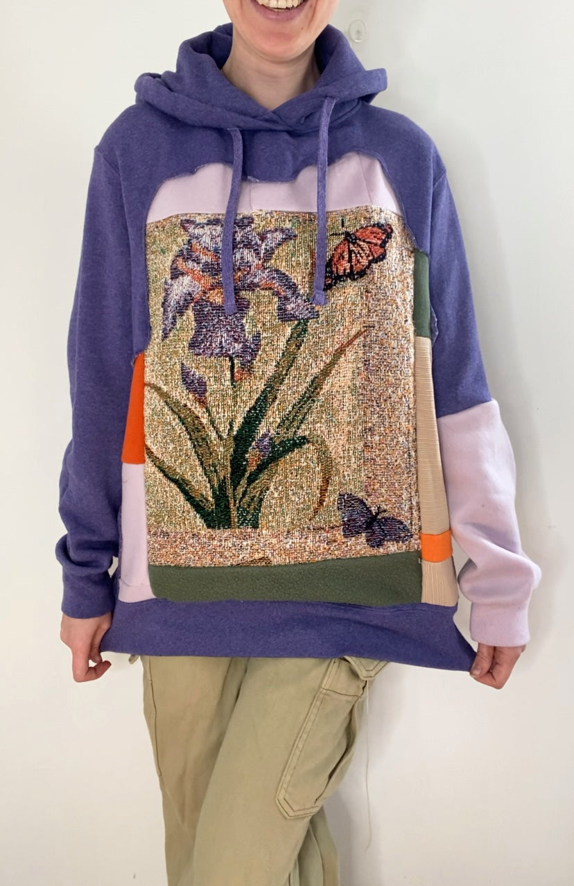 Purple spring tapestry patchwork hoodie (L)