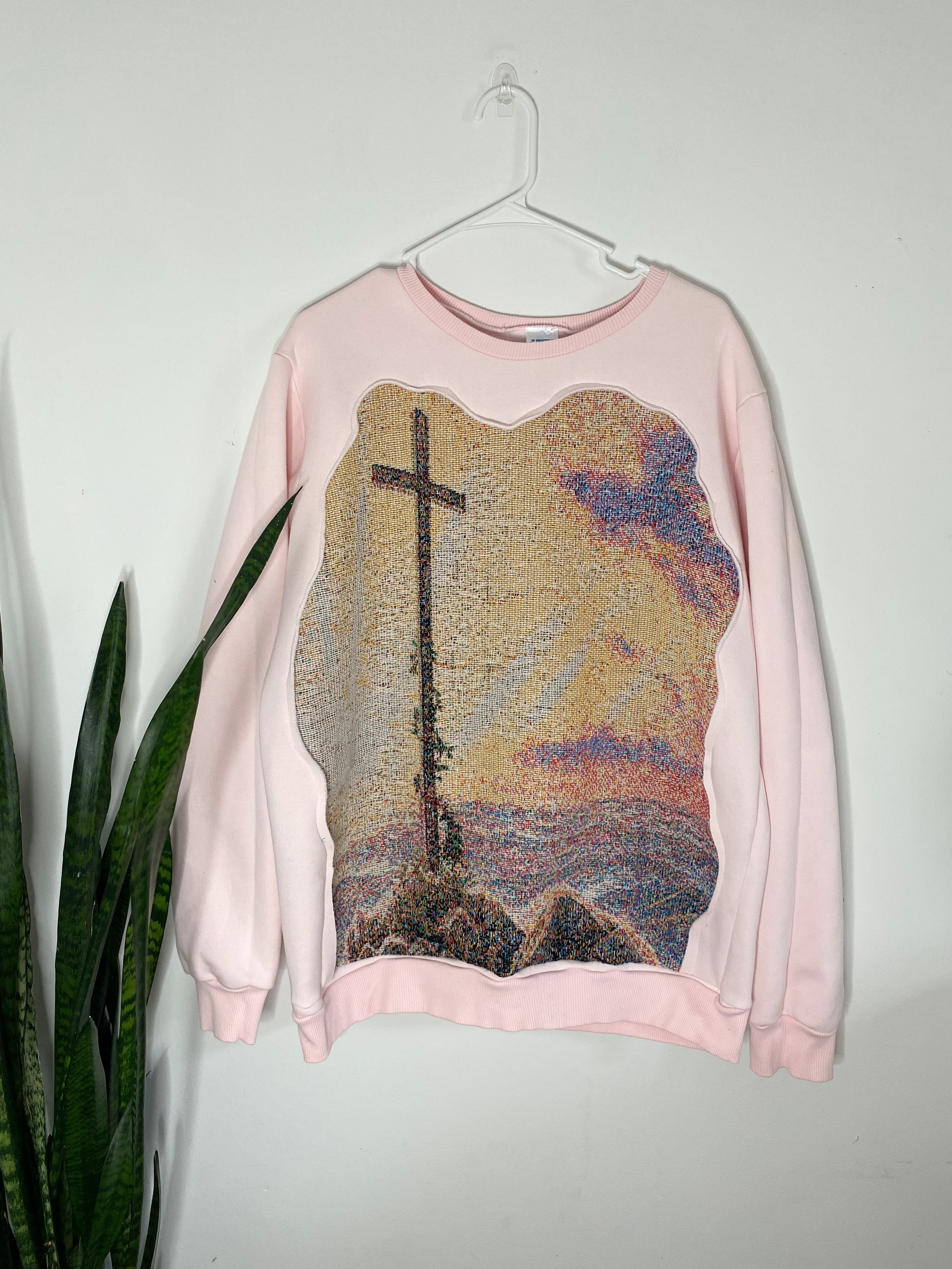 Light pink cross tapestry crewneck (2X)