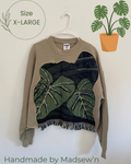 Tan and green plant tapestry fringe crewneck (XL)
