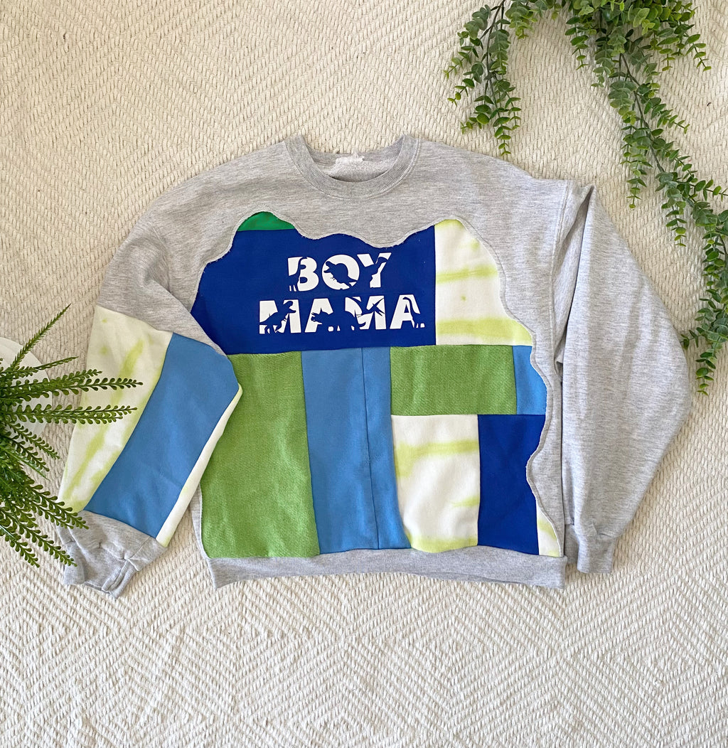 Boy mama patchwork crewneck (L)