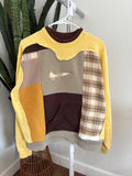 Yellow and brown patchwork crewneck