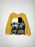 Yellow sunflower cow tapestry fringe crewneck (M)