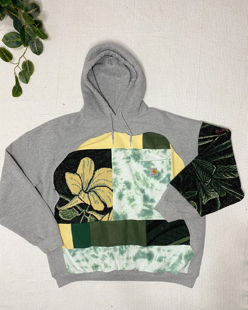 Green floral plant patchwork hoodie (2X)