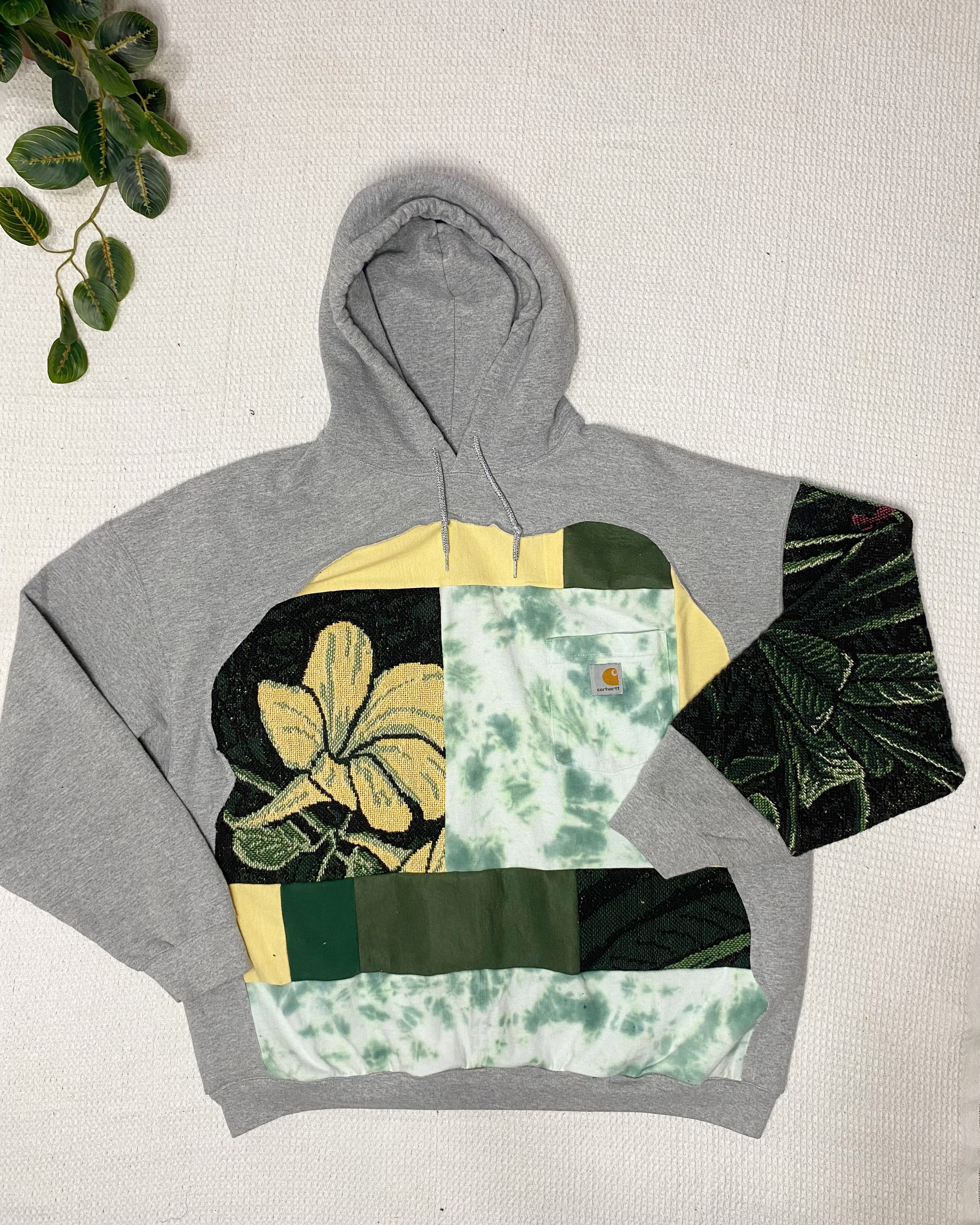 Green floral plant patchwork hoodie (2X)