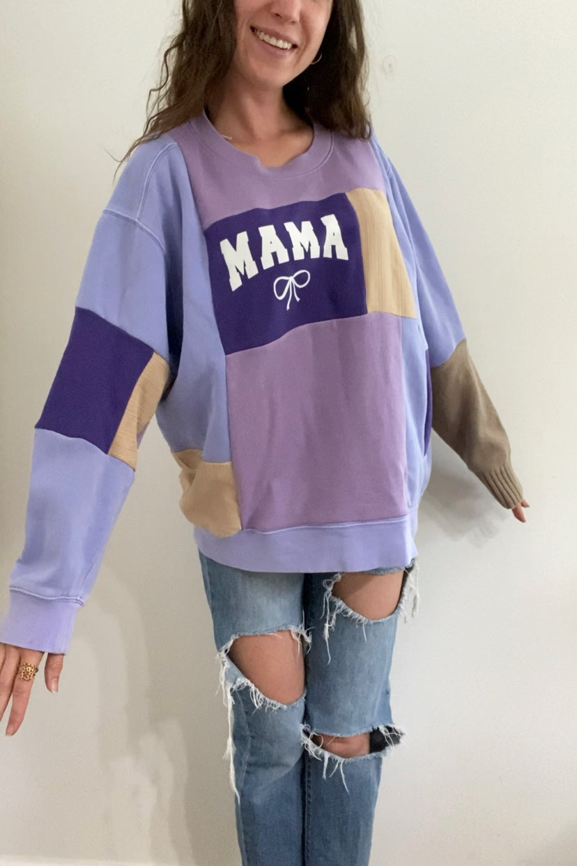 Purple mama patchwork crewneck (M / L)