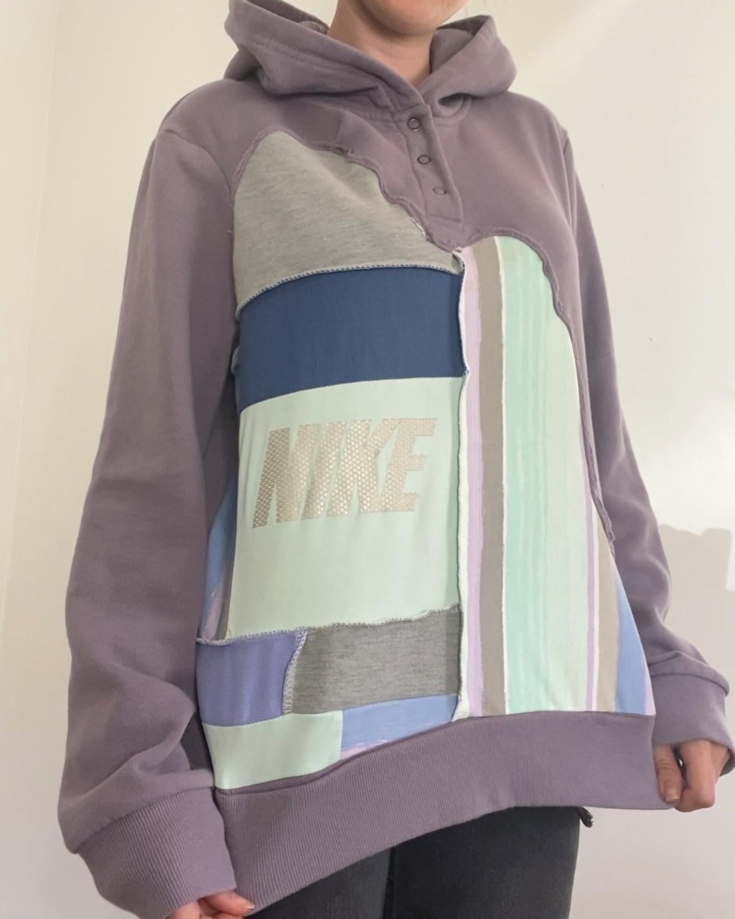 Purple teal patchwork hoodie (M)
