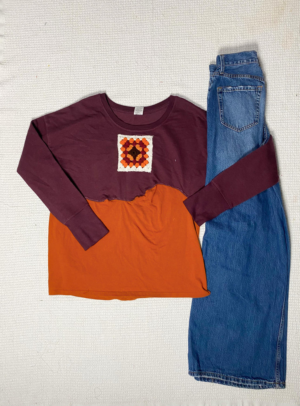 Granny square patch boho long sleeve (L)