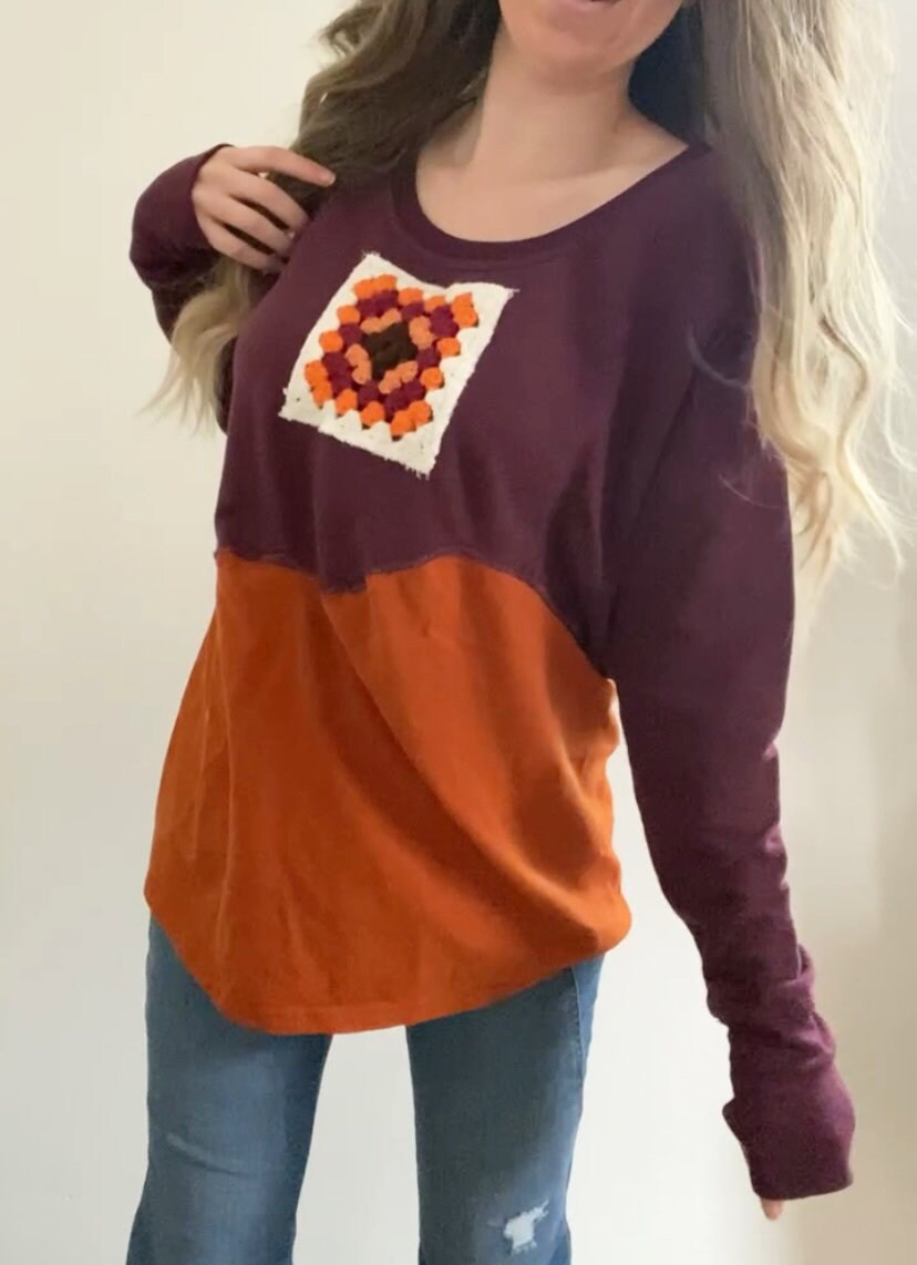 Granny square patch boho long sleeve (L)