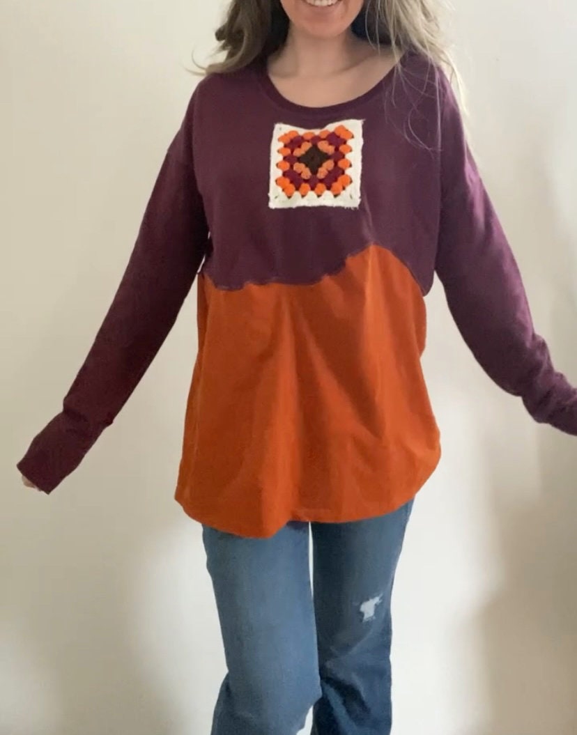 Granny square patch boho long sleeve (L)