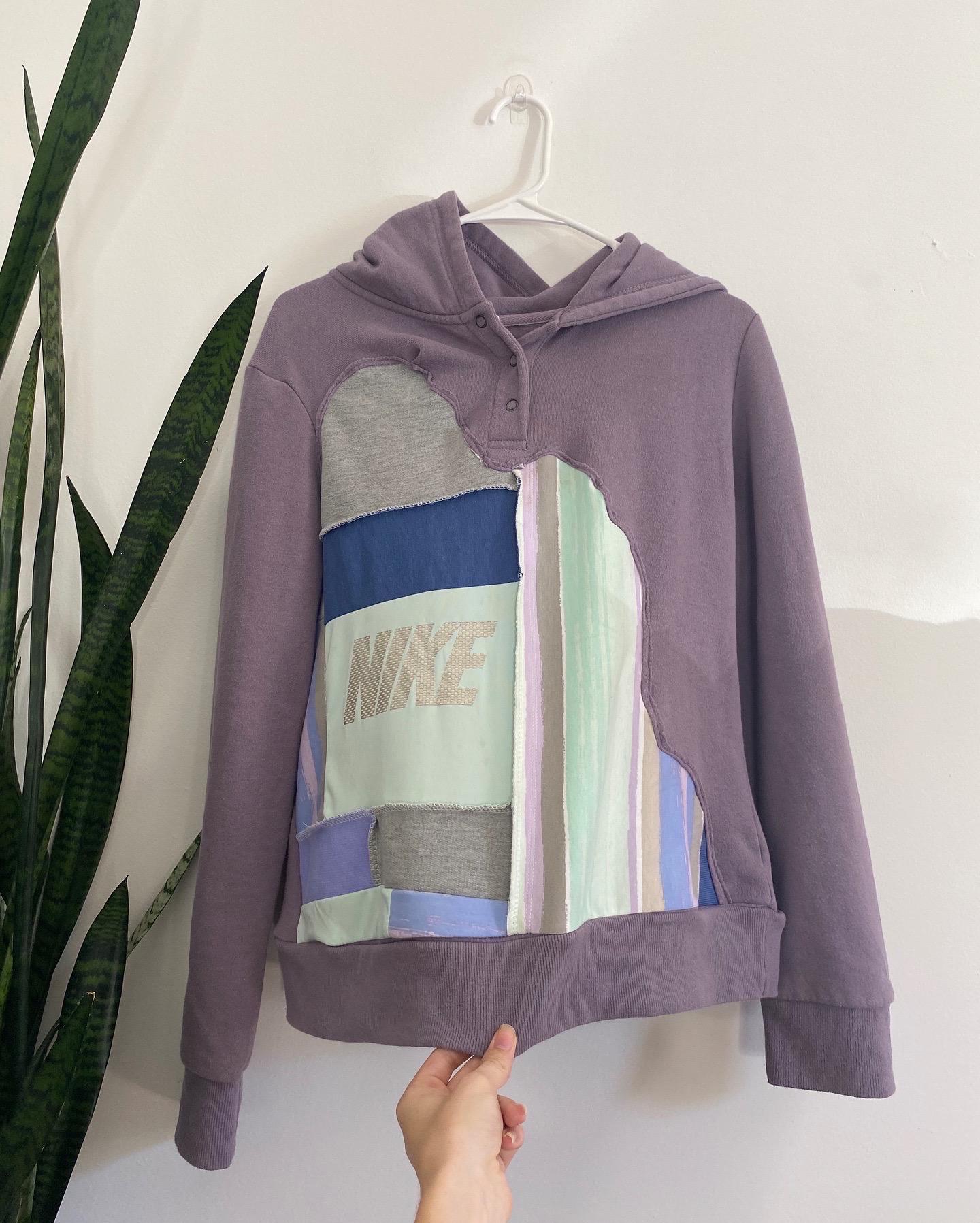Purple teal patchwork hoodie (M)