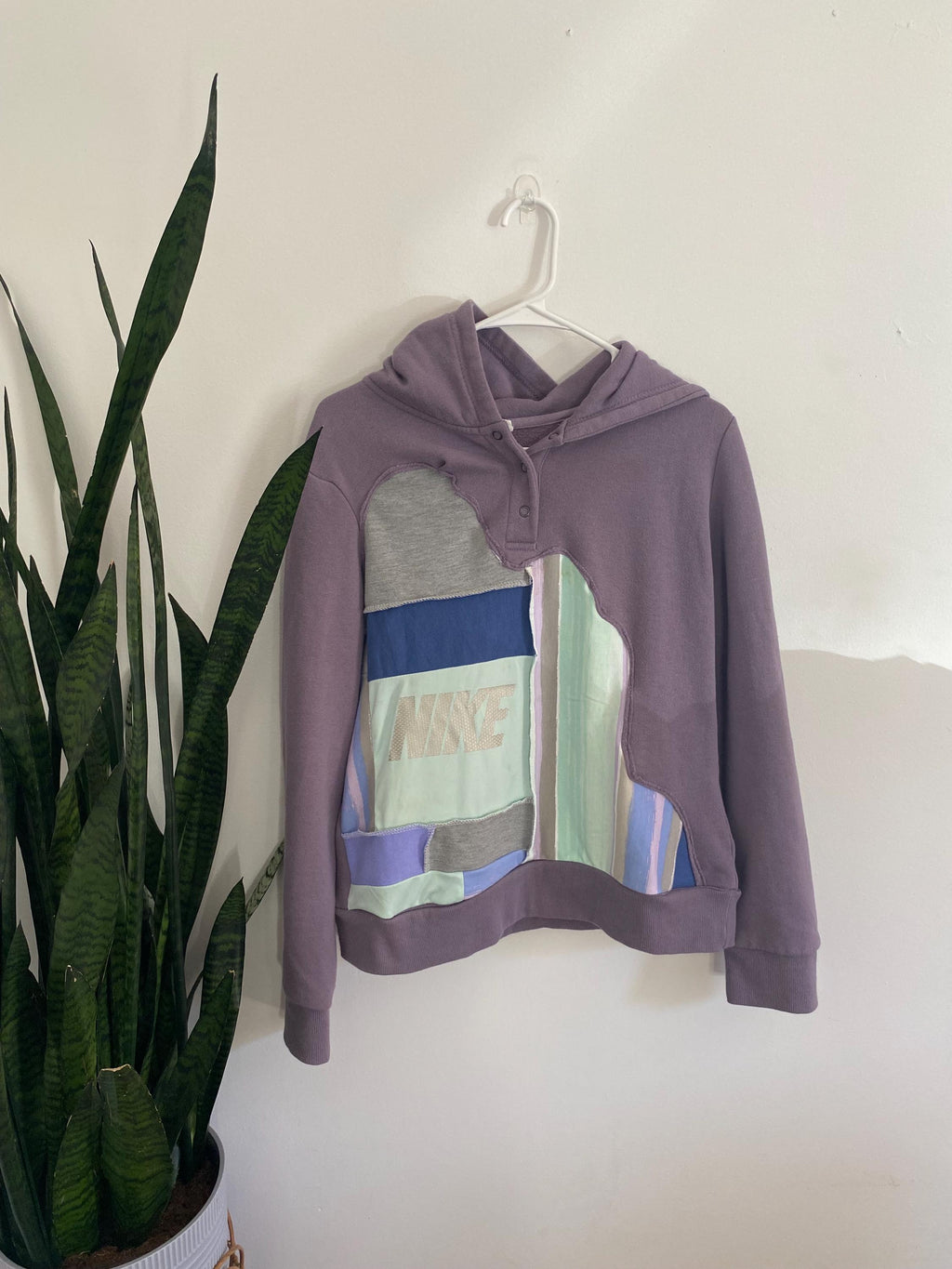 Purple teal patchwork hoodie (M)