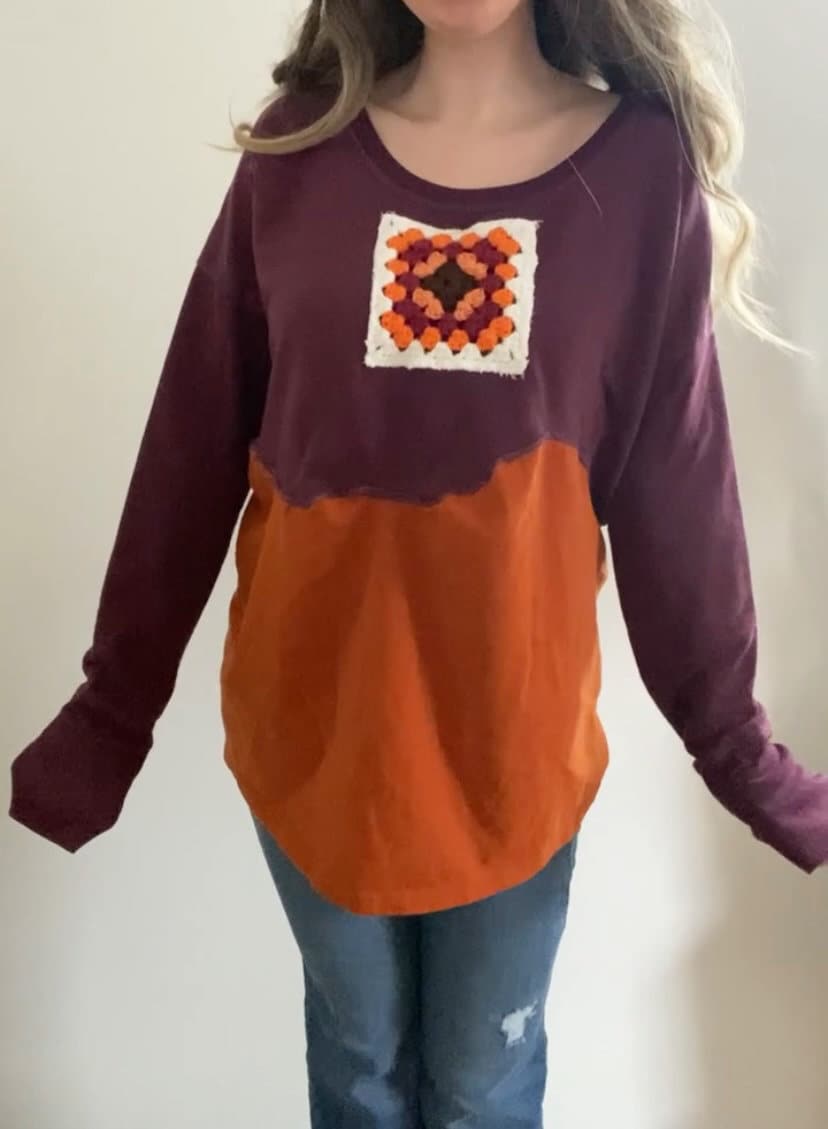 Granny square patch boho long sleeve (L)
