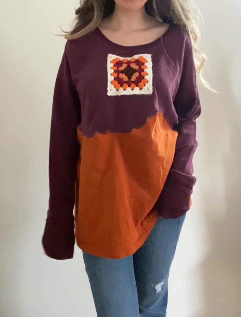 Granny square patch boho long sleeve (L)